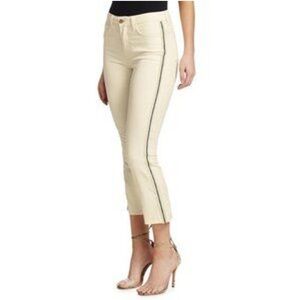 L’agence Nadia High Rise Straight Cropped White Jeans with Stripe